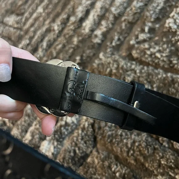 Authentic Gucci Black Monogram Leather Silver Interlocking Square G Belt 110/44